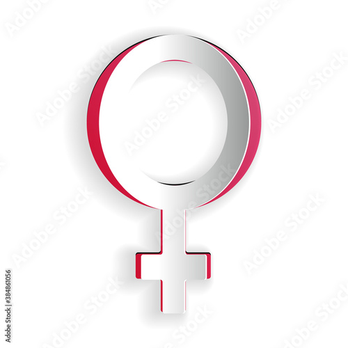 Paper cut Female gender symbol icon isolated on white background. Venus symbol. The symbol for a female organism or woman. Paper art style. Vector.