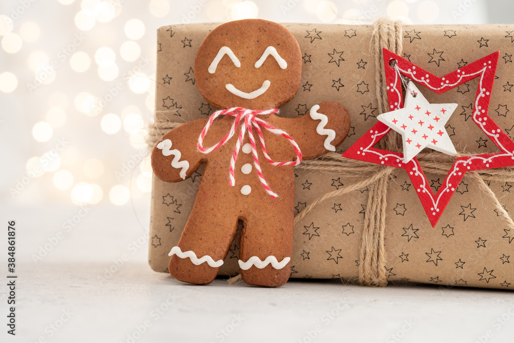 Christmas Decorations with Gingerbread Man and Gift Box