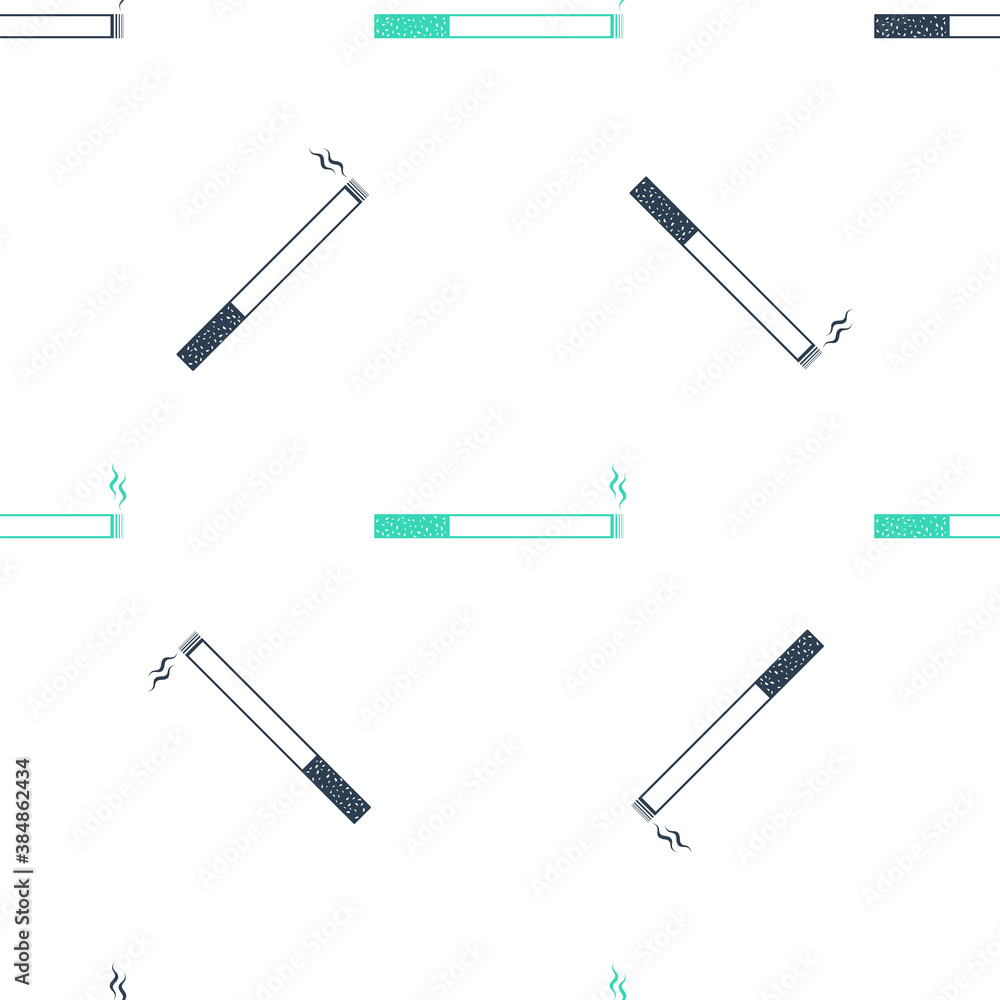 Green Cigarette icon isolated seamless pattern on white background. Tobacco sign. Smoking symbol. Vector. Green Cigarette icon isolated seamless pattern on white background. Tobacco sign. Smoking symbol. Vector.