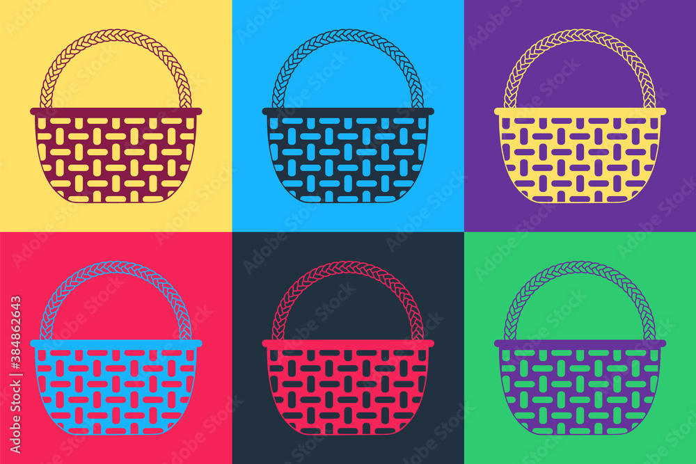Pop art Shopping basket icon isolated on color background. Online buying concept. Delivery service sign. Shopping cart symbol. Vector.
