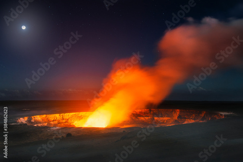 Volcano crater at night photo