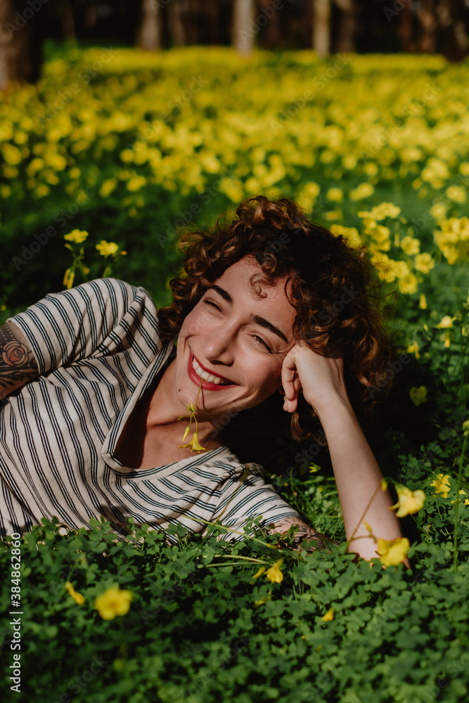 in a yellow clover field