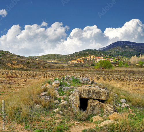 Neolithic Dolmen de la Cascaja near Abalos and village Pecina, La Rioja, Spain photo