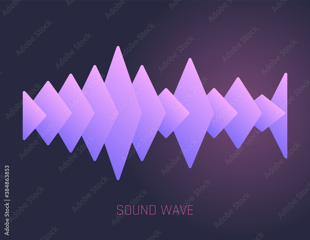 Fototapeta premium Color sound wave. Audio digital equalizer technology, musical pulse vector Illustration. Voice line waveform or volume level symbol. Curve radio wave