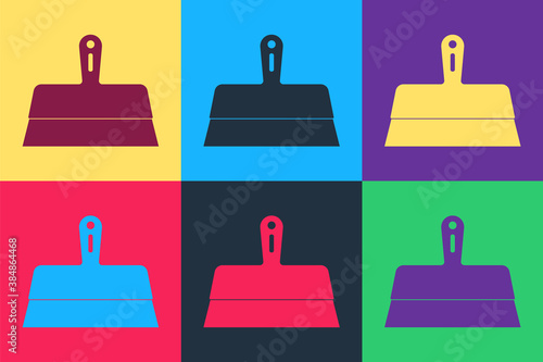 Pop art Putty knife icon isolated on color background. Spatula repair tool. Spackling or paint instruments. Vector.