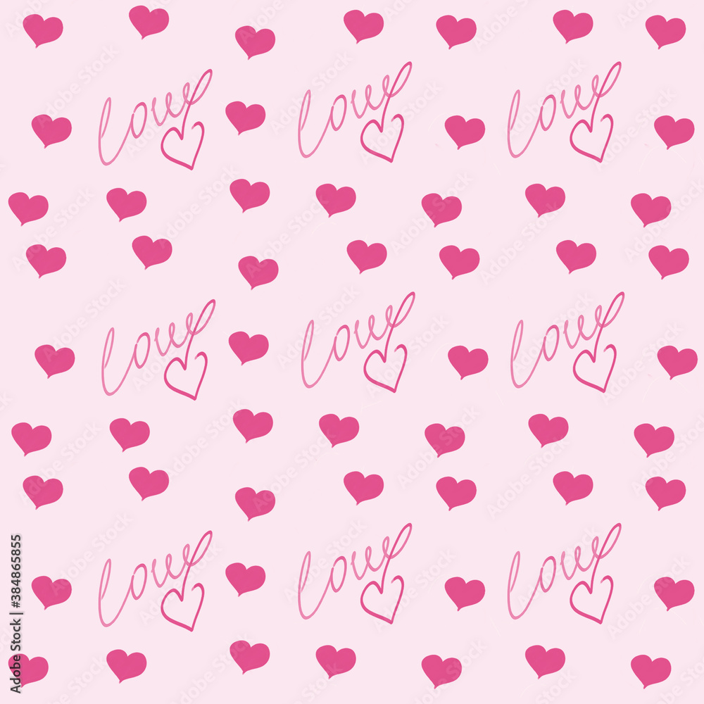 pink love pattern with hearts and words