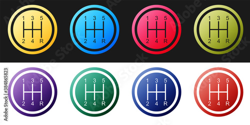 Set Gear shifter icon isolated on black and white background. Transmission icon. Vector.