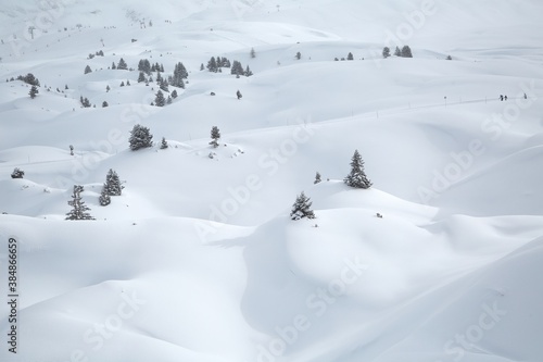 Snowy white mountain landscape in winter