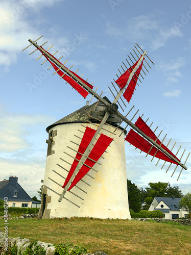 Windmill Moulin de Narbon near Erdeven, Brittany, France photo