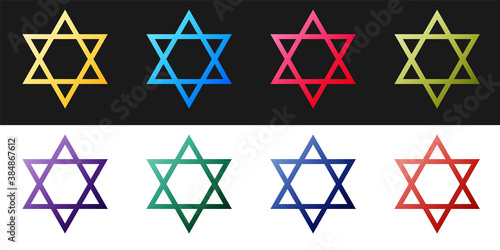 Set Star of David icon isolated on black and white background. Jewish religion symbol. Vector.