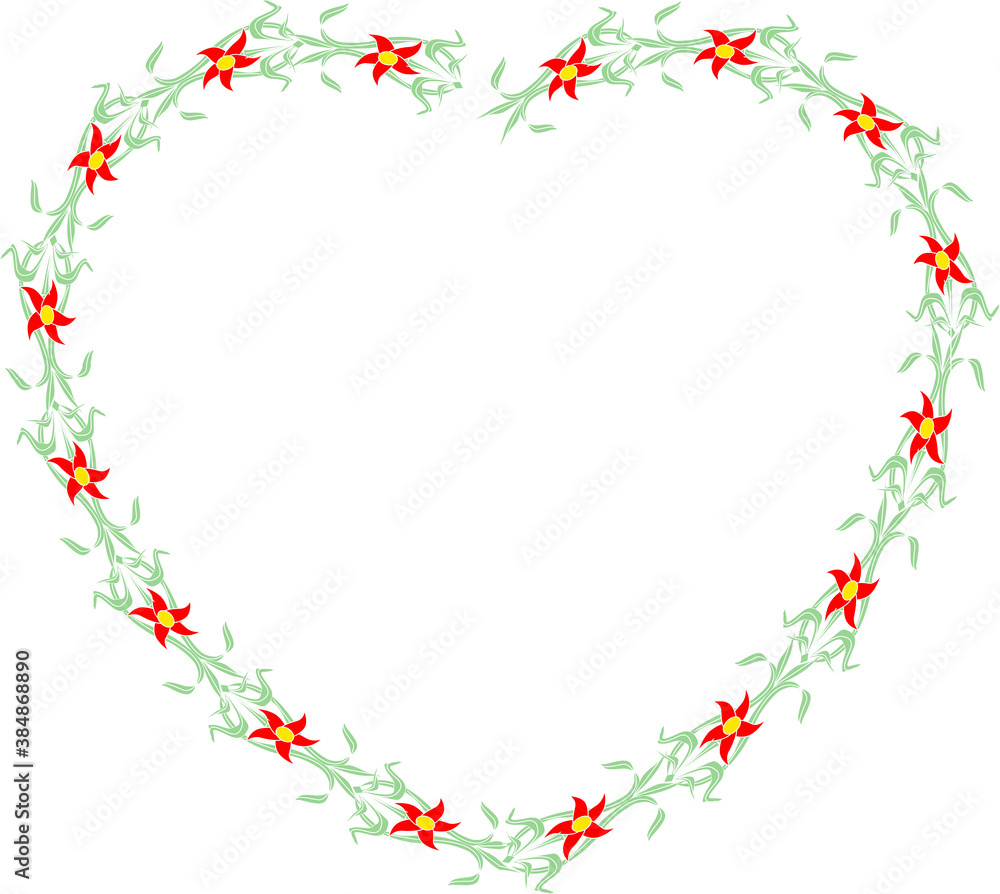 Fototapeta premium 花のハート形飾り枠