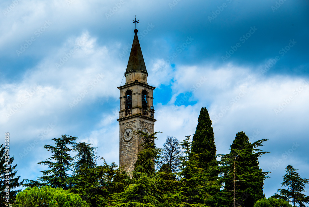 bell tower trees and sky bell tower trees and sky