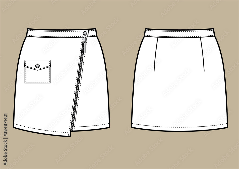 Vector black and white sketch of leather mini skirt. Clothes in byker ...