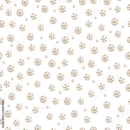 Seamless pattern with golden falling snowflakes on dark background