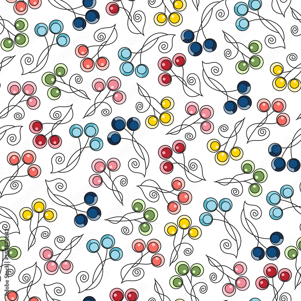 Vector hand drawn seamless pattern with cute colorful flowers. Beautiful backgroundn in scandinavian style for package, banner, print, card, fabric, label, advertising, textile, wrapping paper, web.
