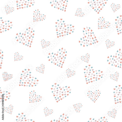 Cute hand drawn pattern with grouped small hearts