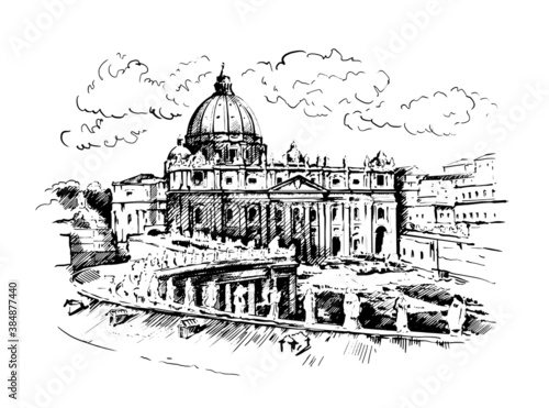 Hand drawn sketch of Vatican.
St. Peter’s Basilica.