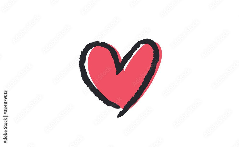 Sign of a heart. Love symbol doodle. Hand drawn vector illustration.