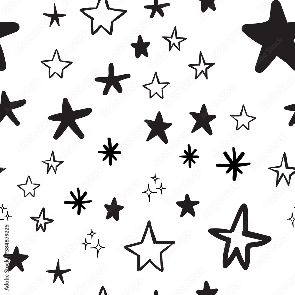 Fototapeta premium Hand drawn stars seamless pattern. Background texture.