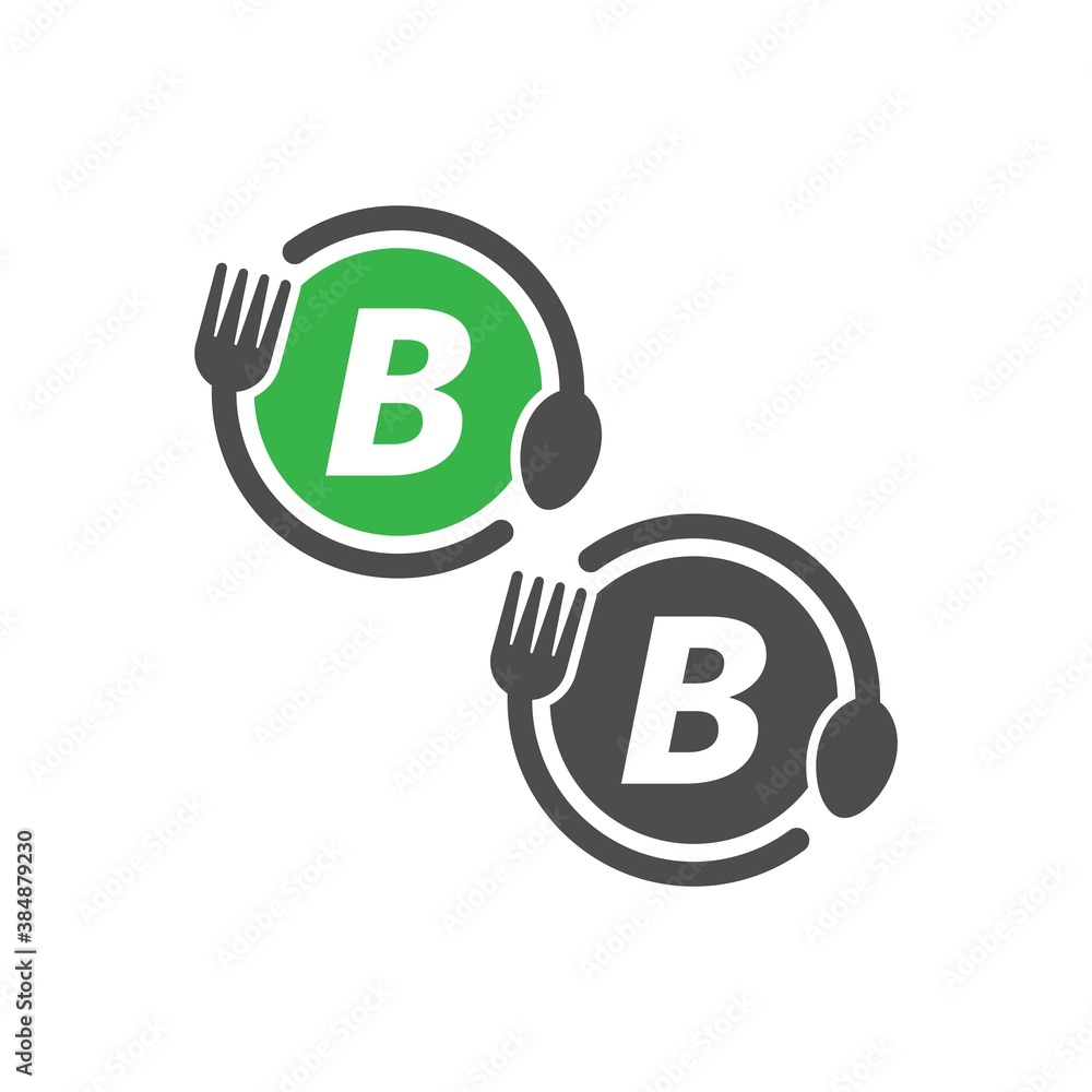 Fork And Spoon Icon Circling Letter B Logo Design Stock Vector | Adobe ...