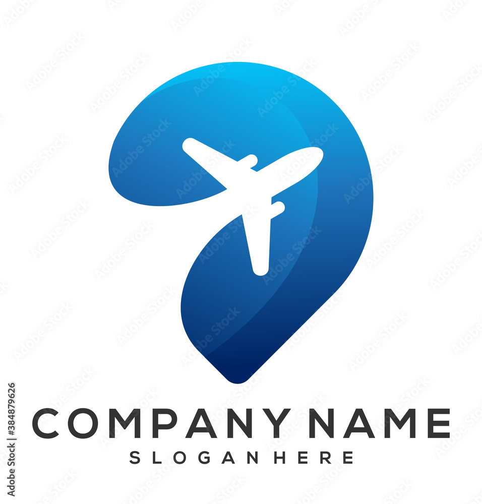 pin location with airplane illustration vector logo