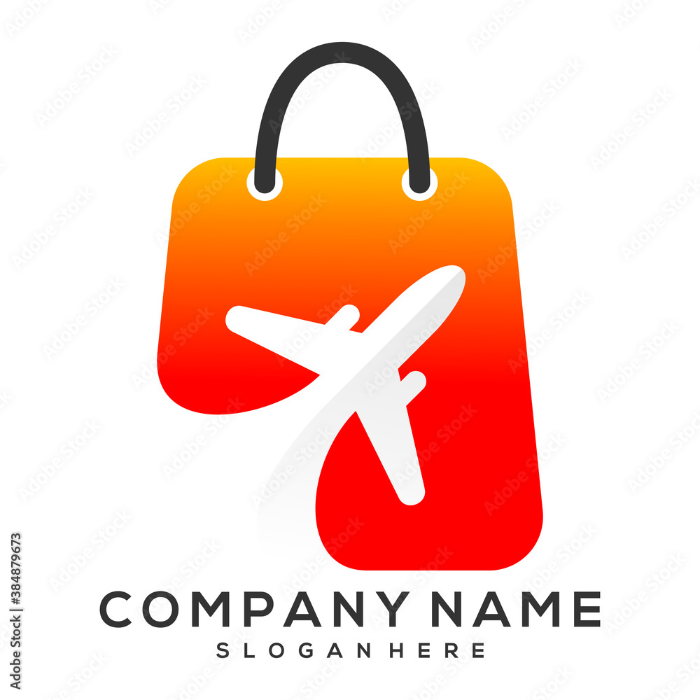 Fototapeta premium shopping bag with airplane illustration vector logo
