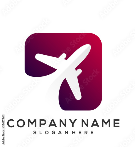 box with airplane illustration vector logo
