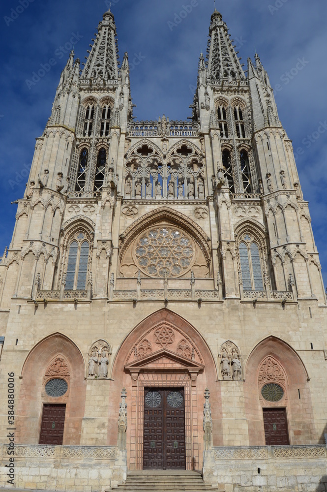 Gothic architecture cathedral in a sunny day in Spain with no people