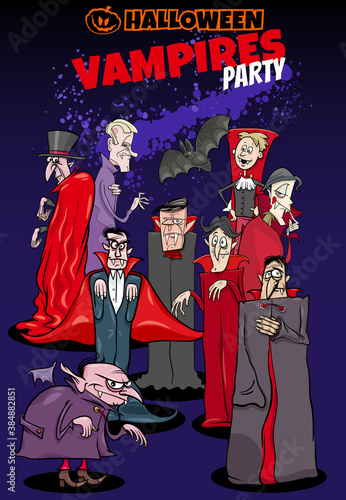 Fotografie, Obraz Halloween holiday cartoon poster or invitation design with vampires