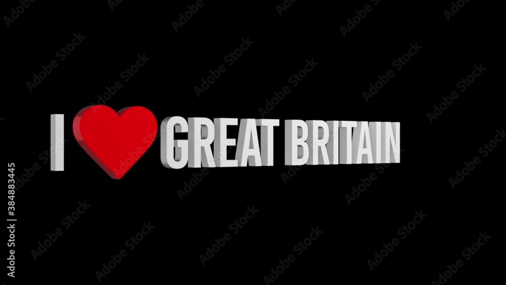 I love Great Britain. Text and heart 3d. Alpha channel I love Great Britain. Text and heart 3d. Alpha channel