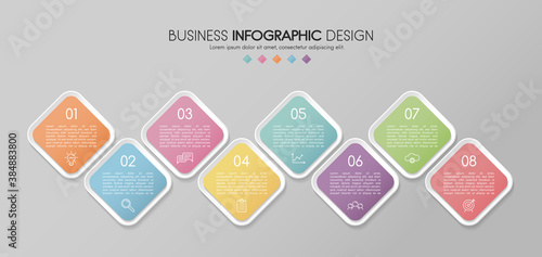 Business infographic design with 8 options. Vector