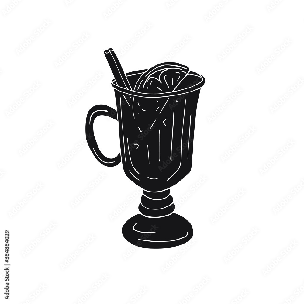 Vector hand drawn doodle sketch black mulled wine glass isolated on white background Vector hand drawn doodle sketch black mulled wine glass isolated on white background