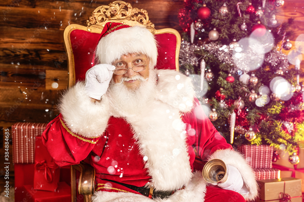 Real Santa Claus with gifts and Christmas tree. Real Santa Claus with gifts and Christmas tree.