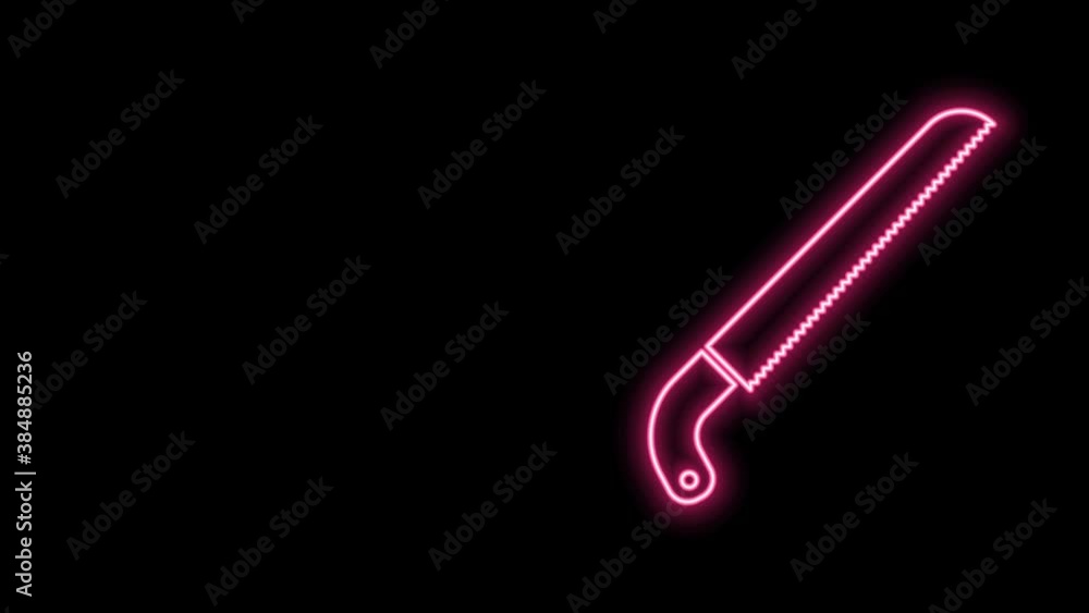 Glowing neon line Garden saw icon isolated on black background. 4K Video motion graphic animation Glowing neon line Garden saw icon isolated on black background. 4K Video motion graphic animation