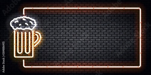 Vector realistic isolated neon sign of Beer Mug frame for decoration. Concept of cafe, pub or restaurant.