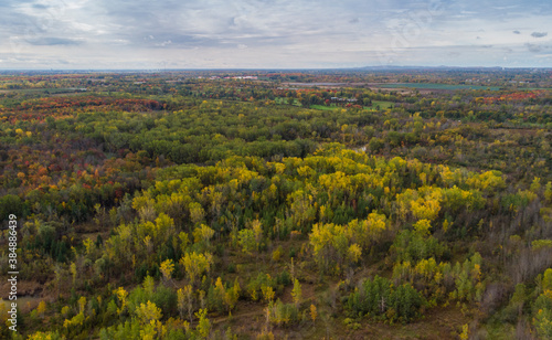 Canadian autumn, aerial view of Laval city in Quebec