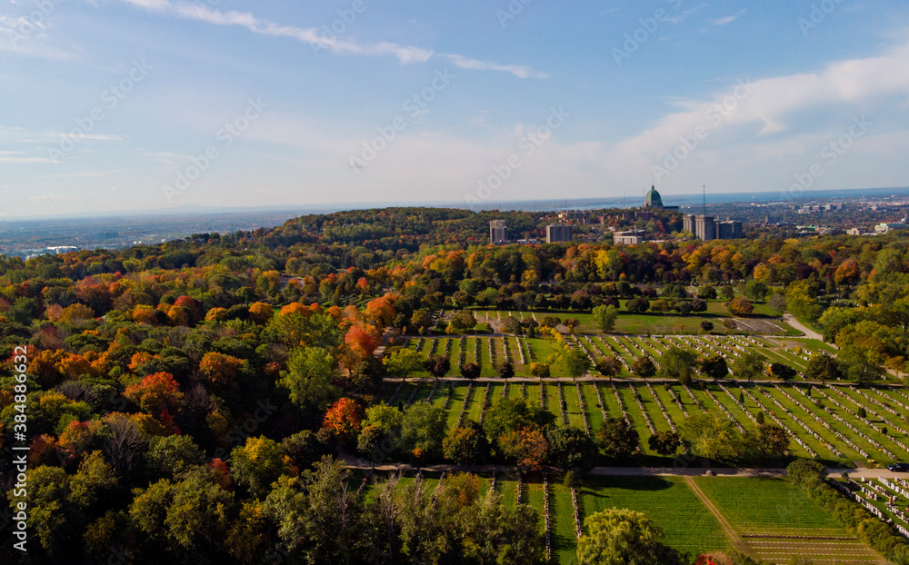 Canadian autumn in Montreal, aerial view