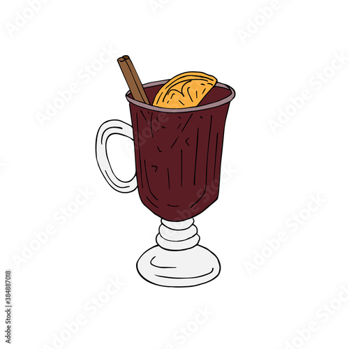 Vector hand drawn doodle sketch colored mulled wine glass isolated on white background