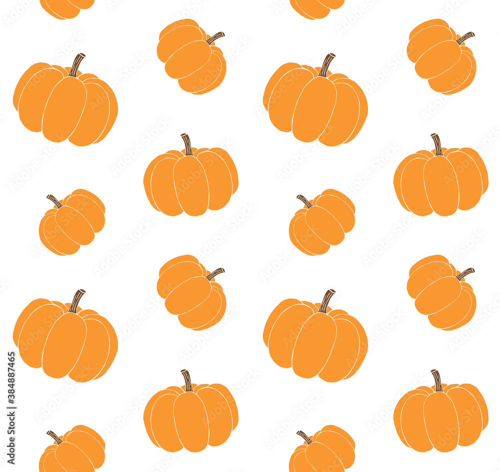 Vector seamless pattern of orange hand drawn doodle sketch pumpkin isolated on white background Vector seamless pattern of orange hand drawn doodle sketch pumpkin isolated on white background