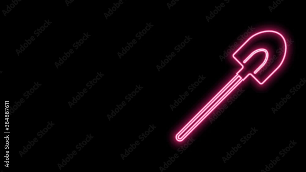 Glowing neon line Garden shovel icon isolated on black background. Gardening tool. Tool for horticulture, agriculture, farming. 4K Video motion graphic animation Glowing neon line Garden shovel icon isolated on black background. Gardening tool. Tool for horticulture, agriculture, farming. 4K Video motion graphic animation