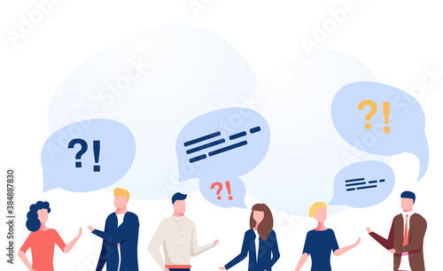 Social network concept illustration, group of people talking with speech bubbles, perfect for web design, banner