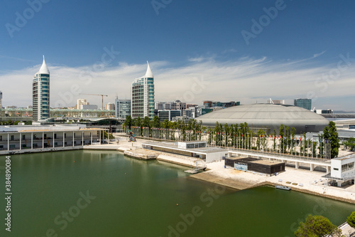 Beautiful view to modern buildings in Parque das Nacoes area photo