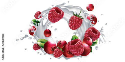 Cranberries and raspberries and a splash of milk or yogurt.