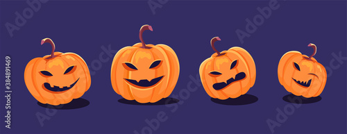 Funny scary pumpkin heads halloween vector illustration