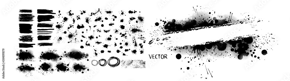 Vector Set of Grunge Design Elements. Brush Strokes. Vector illustration