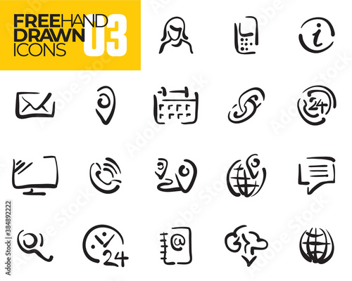 Hand drawn icons. Contact line icons. Business icons set. Doodles.