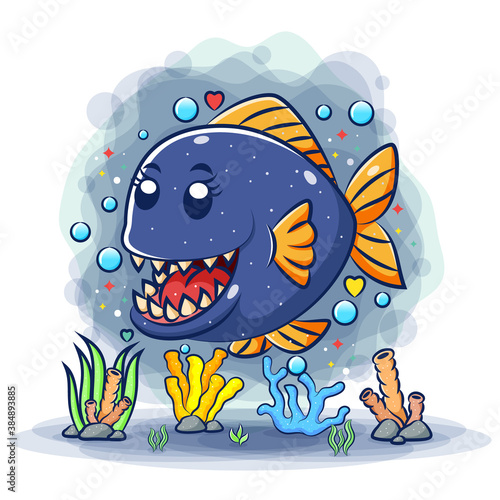 The cute piranha with the sharp teeth under the sea