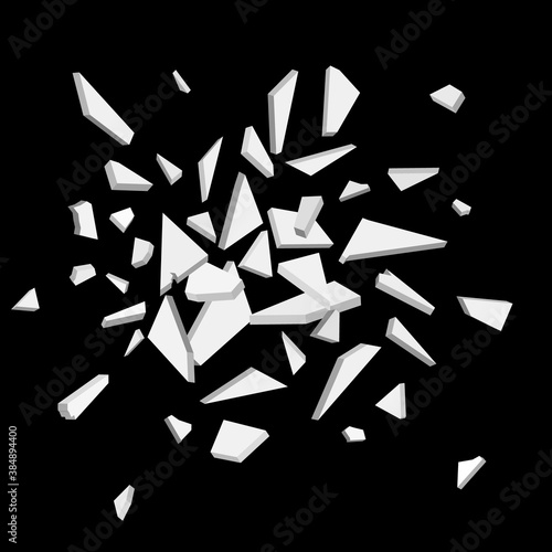 White shards on black background. Abstract explosion. Vector illustration