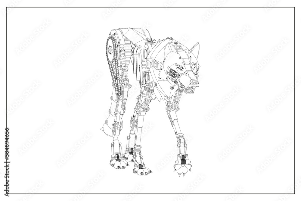 3D design of a robot wolf.