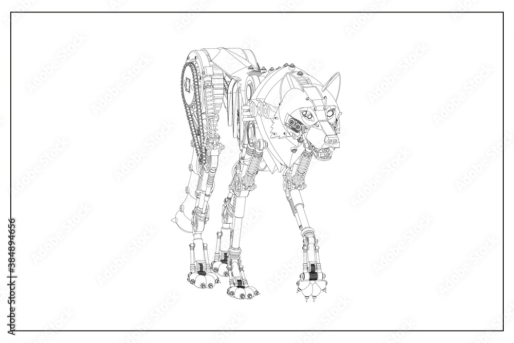 3D design of a robot wolf. 3D design of a robot wolf.